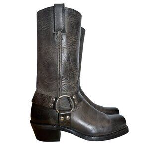 Frye Vintage Smoke Gray Leather Square Toe Harness Boots Size 7.5